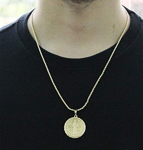 Medalha São Bento Com Corrente Elo Baiano 2mm e 60cm Folheado a Ouro 18k