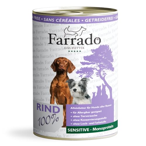 Farrado Premium Nassfutter getreidefrei für Ihren Hund – Rind 400g I Hochwertiges Hundefutter geeignet für alle Erwachsenen Hunderassen I Beste Qualität (8x400g)