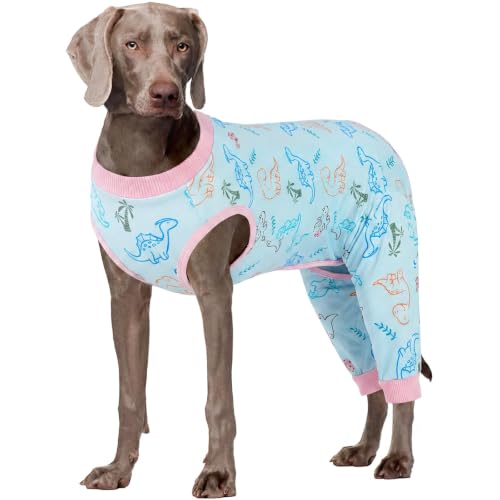 Kuoser Dog Recovery Suit with Anti Licking Rear Leg Sleeve, Dinosaur 2XL