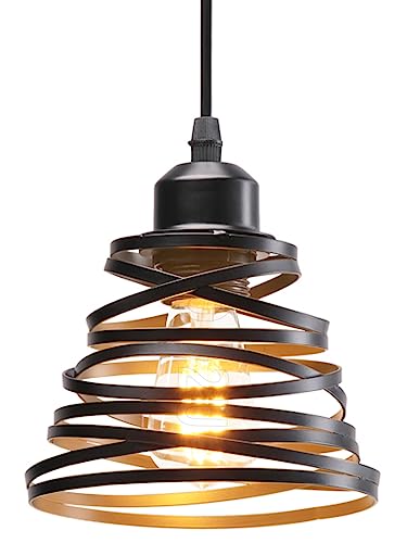 PETITES ECREVISSES Suspension Industrielle Rétro Ø15cm, Lustre Vintage Abat-jour Luminaire en Métal Plafonnier E27 Corde Ajustable Décoration (Ø15cm-Noir)