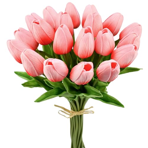 Image of Mandy's 20pcs Artificial Coral Pink Tulips