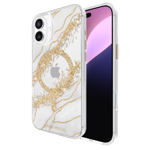 Case-Mate iPhone 16 Plus Case [Compatible with MagSafe] - Stylish Marble Phone Case with 12ft Drop Protection - Premium Magnetic Cover for iPhone 16 Plus - Karat Granite