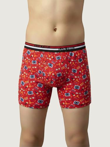 Image of Lux Cozi Bigshot Boy's Super Combed Cotton Outer Elastic Long Printed Trunk for Kids| Color and Prints May Vary | Pack of 8