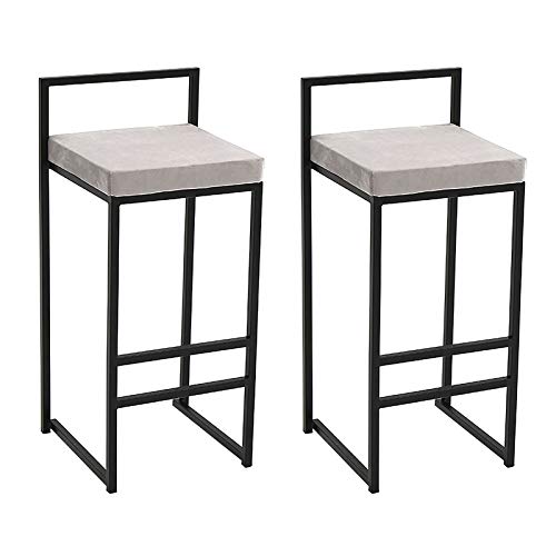 CVQJL Taburetes de Bar Juego de 2, Juego de 2 taburetes de Bar de Terciopelo, sillas de Comedor Laterales, tapizadas, Modernas, de Altura de mostrador con Patas de Metal, Color Negro/Gris