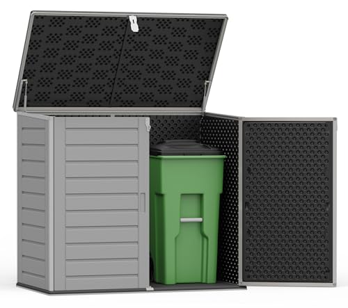 Uhomepro 4.6 Ft. X 4.1 Ft Outdoor Horizontal Storage Shed, Resin Storage Shed with Double Lockable Doors, Ideal for Garbage Can Storage and Garden Tools, Strong Water Resistance
