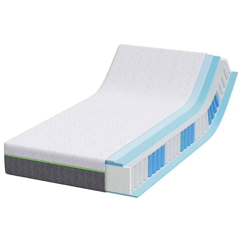 Materasso 90x190 cm Bianco e Grigio in Tessuto Jacquard con Molle Insacchettate Gel Memory Foam 7 Zone Fondo Antiscivolo Singolo Interno