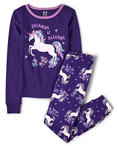 Image of The Children's Place girls Long Sleeve Top and Pants Snug Fit 100% Cotton 2 Piece Pajama Set
