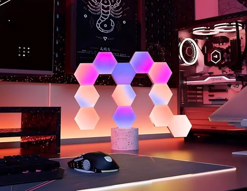 Image of STONEBROOK Smart RGB + IC Hexagon Light Panels, DIY Wall Lights with Music Sync, Alexa & Google Assistant, Wi-Fi App Control,Gaming Lights for Gaming Setup, Gaming & Bedroom Decor (10-Pack)