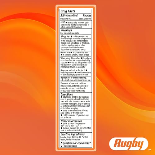 Rugby Dibucaine Topical Anesthetic 1% Hemorrhoid Ointment - Pain Relief Cream for Itching and Burning, Hemorrhoid Treatment, Anti Itch Cream 1 Oz (2 Pack) - Thumbnail 6