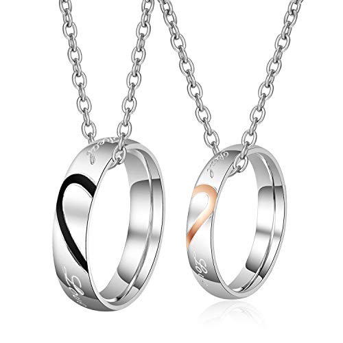 parejas anillos colgantes con cadenas, 50 cm y 60 cm, circonitas, anillos para parejas, collares con grabado, regalo de amor (TYP3) Cover