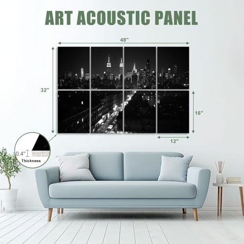 8 Pack Paneles Acústicos Artísticos Absorbentes de Sonido con Diseño de Skyline de Midtown New York City, Paneles Decorativos Autoadhesivos 48"x32" para Estudios y Oficinas miniatura 2
