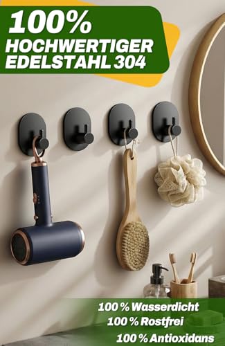 Poprkdre Handtuchhalter ohne Bohren 6er-Pack, Edelstahl 304 selbstklebende Haken aus Edelstahl, verbesserte starke selbstklebende Haken für Badezimmer, Toilette, Küche usw., rostfrei, (schwarz)
