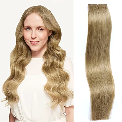 Lacerhair Remy Hair Extensions Tape In Human Hair #8 Light Brown Straight Skin Weft 20 Inch 20Pcs 50G Real Hair Extensions #TOP20