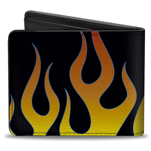 Buckle-Down Men's PU Bifold Wallet-Flames Black/Yellow/Orange, Multicolor, 4.0" x 3.5"2