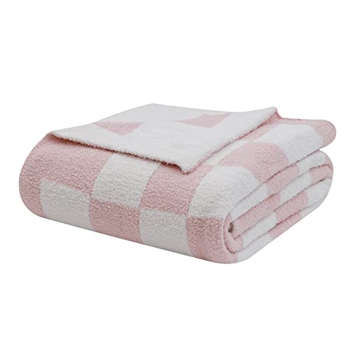 Doowell Checkered Blanket Throw Soft Knit Blanket With Checkerboard Grid Pattern For Couch Sofa Bed Camping Travel Gift (Pink, 50"X60") #TOP5