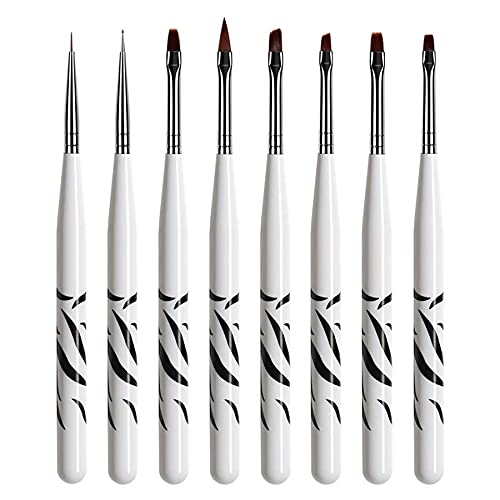 LYYDAN 8 Stück Nagel Pinsel, Nagelpinsel Set Acryl Nagel Kunst Pinsel Zebramuster Lichttherapiestift für UV-Gel Salon…