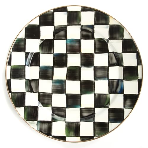 Image of MACKENZIE-CHILDS Enamel Charger Plate, Black-and-White Courtly Check