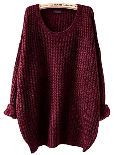 ARJOSA Women's Fall Sweaters Pullover Oversized Crew Neck Long Sleeve Knit Sweater Tunic Tops