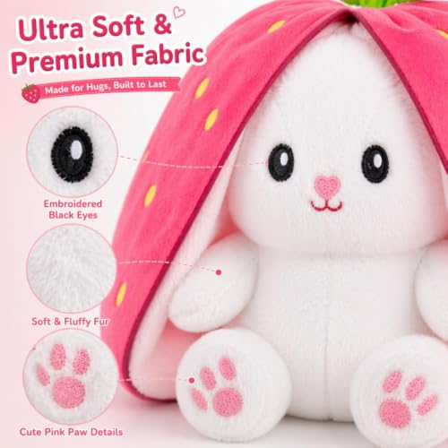 Image of ADORA Reversible Bunny,Cute Rabbit Sofa Pillow Stuffed Strawberrry Bunny