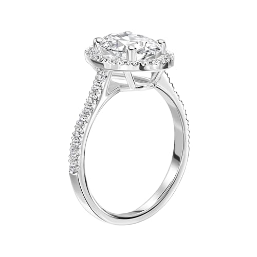 1.25-2.50 Cttw Lab-grown Diamonds and Moissanite oval cut halo engagement ring 14K White Gold (D Color VVS Clarity) Comes With Gift Box3