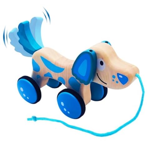 Wooden Pull Dog Toy Wooden Walk Pull Along Toy with String Toy Montessori Toddler Pull Toys for Walking Toddlers