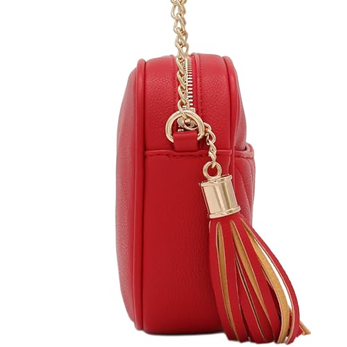 Image of FashionPuzzle Chevron Quilted Crossbody Camera Bag with Chain Strap and Tassel