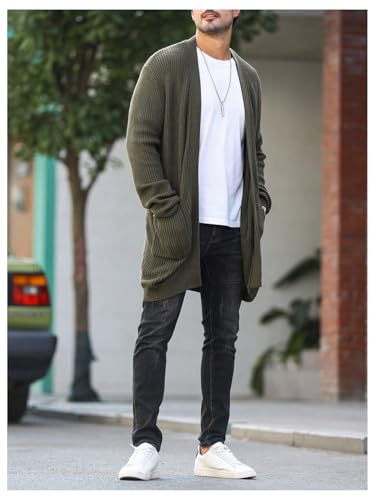 Verdusa Men's Long Sleeve Loose Cardigans Open Front Knitted Sweater Outwear3
