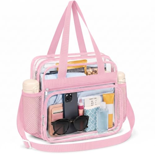 Clear Bag for Stadium Events 12 x 12 x 6 Clear Tote Lunch Bag with Adjustable Strap Zipper Closure Crossbody Shoulder Handbag with Reinforced Stitches & Straps for Work Sports Games and Gym