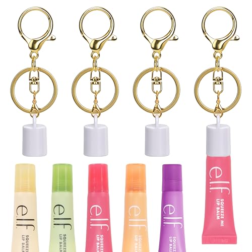 Keychain Cap Holder for 0.21oz e.l.f. Squeeze Me Lip Balm 4 Packs Portable Lip Gloss Replacement Cover Holder Trendy Accessories for Bags Keys etc. Womens Fashion Accessory (Lip Balm NOT Included)