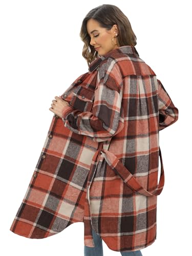 NIeyook Plaid Shacket Jacket Women Button Down Long Flannel Shirt Fall Oversized Jackets Casual Shaket Lapel Winter Coats4
