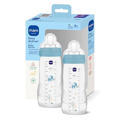 MAM Easy Active Babyflasche | 4+ Monate | Stillfreundliche Milchflasche | Trinkflasche für Babys mit Sauger Größe 2 aus SkinSoft Silikon | 330 ml | Elefant