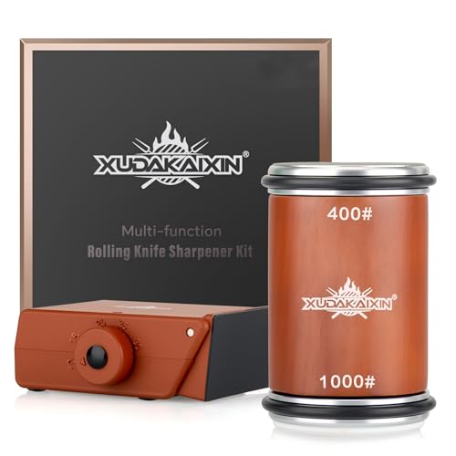 The Innovative Knife Sharpener - Patented Multi-Angle Premium Rolling Knife Sharpener with Extra Replacement Head for Chef's, Fruit, and All Steel Knives (Brown)