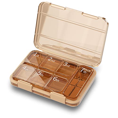 Ofidus 7 Large Cells Travel Pill Box - 7 Day Moisture Proof Pill Organizer With Transparent Lid, Easy To Open & Removable Individual Pill Containers Suitable For Fitness,Work,Home,Travel(Brown) #TOP21