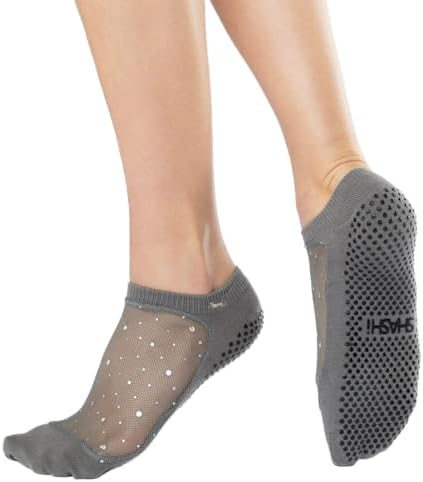 SHASHI Sparkle Mesh Socks for Women – Shimmer, Full-Coverage Non Slip Socks for Barre, Yoga and More