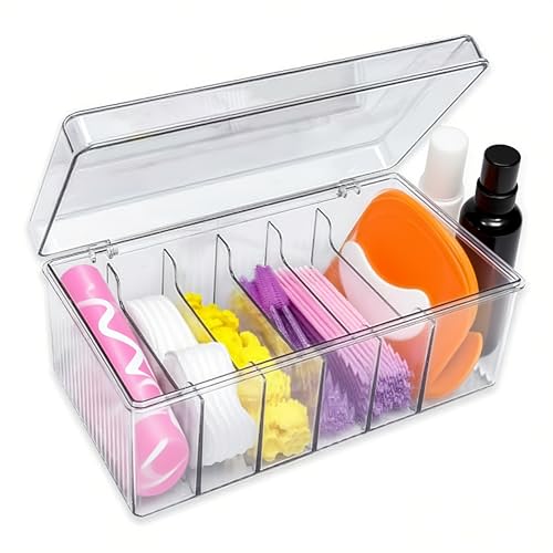 EOREA Lash Extension Organizer and Storage - Acrylic Lash Cart Organizer for Lash Techs, Clear Eyelash Extension Supplies Storage Box with Lid, Beauty Organizer Container