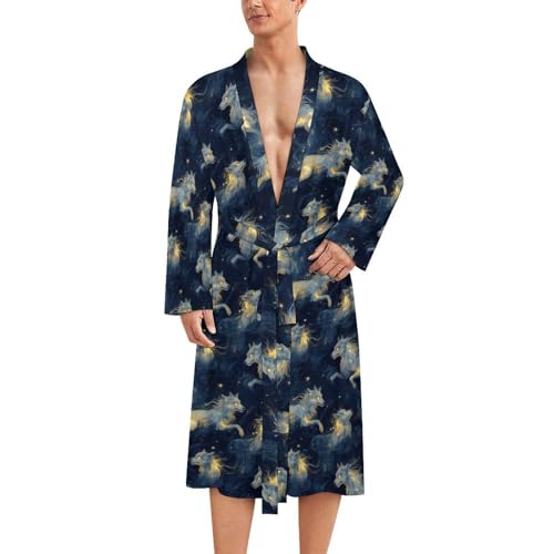 Peignoir de bain homme loup et ciel étoilé en tissu kimono léger