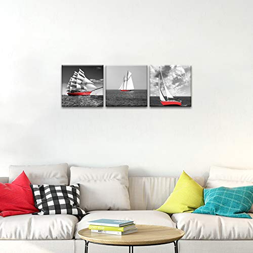 Nan Wind 3 Pcs Modern Giclee Canvas Prints Red Pirate Ship Black And White Wall Art Sailing Boat Marine Wall Decor Paintings On Canvas Stretched And Framed Ready To Hang For Home Decor #TOP3