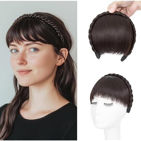 S-noilite Synthetic Braided Headband with Bangs Cover