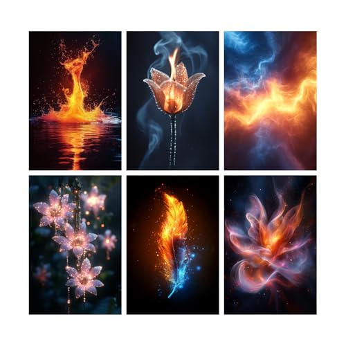 Image of SiddArtify Abstract Fire and Ice Wall Art Poster Print Set - Modern Home Decor for Living Room Office Bedroom - 12x18 inch Sticker Pack of 6