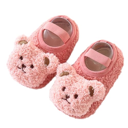 Baby-Toddler's Cute Bear Fleece Sock Shoes for 0-4 Years, Winter Warm Walking Crawling Shoes (pink,0-1 year,infant,Infant,US_Footwear_Size_System,Age Range,Medium,0 Months,Women,12 Months)