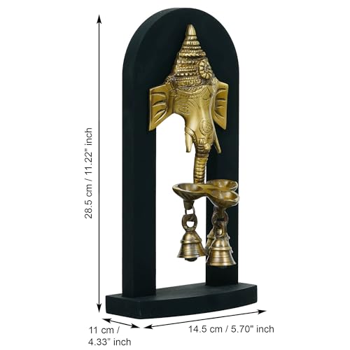 Image of eCraftIndia Golden Ganesha Brass Diya with 3 Wicks & Bells | Diwali Decoration Items for Home Decor | Gift for Diwali Housewarming