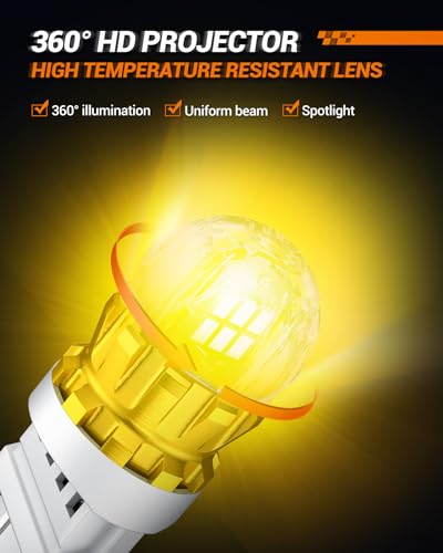 SEALIGHT 3156 3157 LED Bulb Amber Yellow with External Resistor,3056 3057 4057 4157 Super Bright T25 Bulbs 3020SMD with HD Projector for Front Rear LED Turn Signal Blinker Marker Parking Lights,2PCS - Image 3