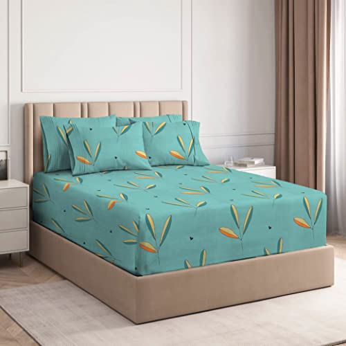 Image of VAS COLLECTION Premium Elastic Fitted Bedsheets with 2 Pillow Covers | Double Bed with All Around Elastic 160 TC Supersoft & Longlasting | Size - 72x78+10 inches | Aqua, Cotton