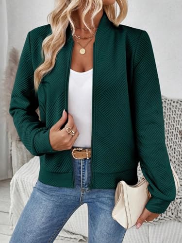 Chic Dark Green Womens Casual Knit Bomber Jacket – Perfect for Every Season! - Image 4
