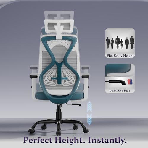 Image of Titan Ergonomic Office Chair for Home & Office | Adjustable Armrests | 120 Recline | Lumbar Support | Thick Cushioned Seat | Heavy-Duty Base | 3 Years Warranty (White Blue)