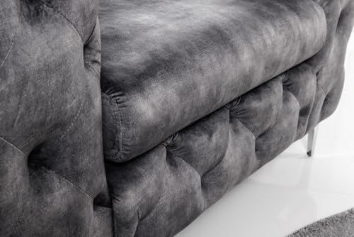 Chesterfield Sessel MODERN BAROCK - 120cm - dunkelgrau Silber - Samt Metall - Armlehnsessel Federkern Ziersteppung rechteckig – Bild 7