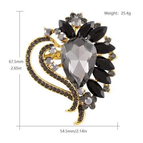 Image of LAXPICOL Vintage Austrian Crystal Elegant Heart Flower Brooch Pin For Women Wedding Broach Pin