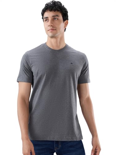 Image of Raymond Men Regular Fit Solid Pattern Pure Cotton Crew Neck Half Sleeve Casual T-Shirt