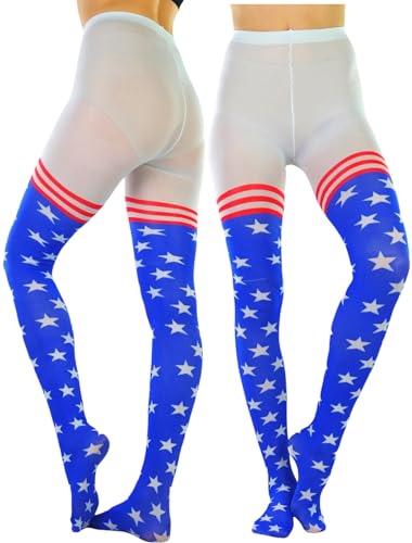 Image of ToBeInStyle Women's Superhero Superwoman American Flag Opaque Tights Costume Pantyhose