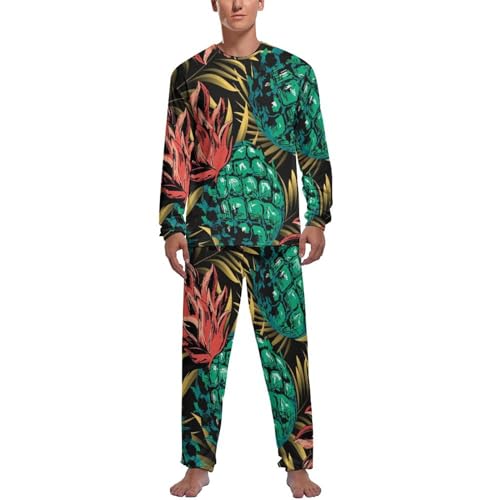 Pyjama homme haut et bas de pyjama manche longue ananas vert aux finitions haut de gamme